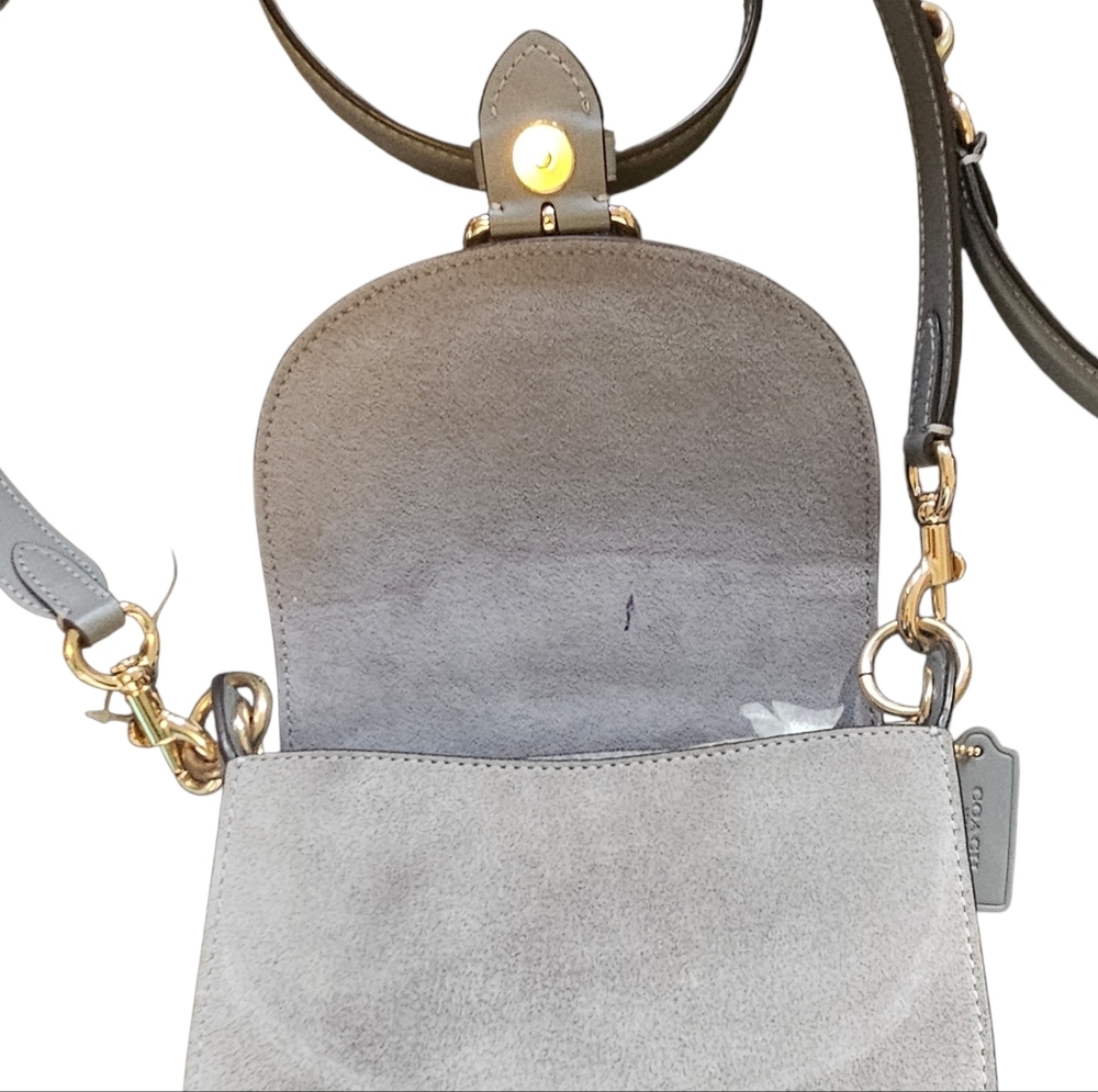 Coach Kleo Shoulder Bag 17 Suede Granite Gray With Gold Hardware  Crossbody - Picture 10 of 15